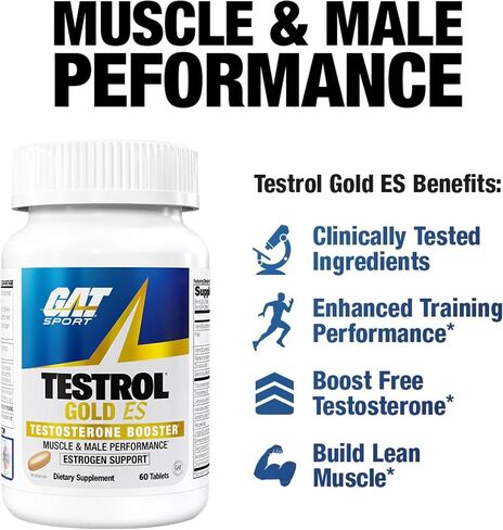 GAT SPORT Testrol Gold ES مع شيلاجيت، تريبولوس، DIM، زنك، لونج جاك، الحلبة، بالميتو المنشاري، توازن الاستروجين، 60 قرصًا in Kuwait