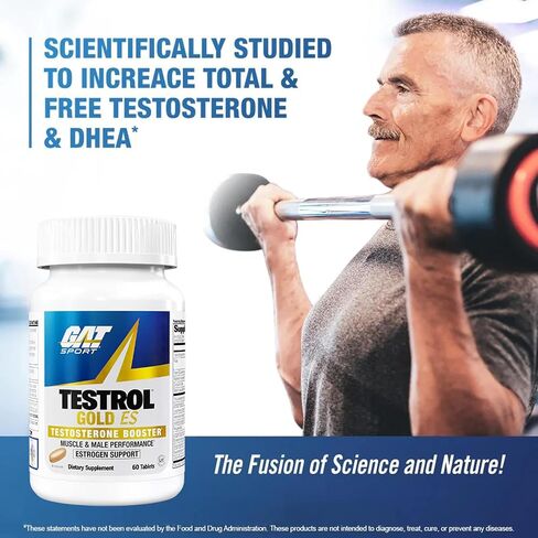 GAT SPORT Testrol Gold ES مع شيلاجيت، تريبولوس، DIM، زنك، لونج جاك، الحلبة، بالميتو المنشاري، توازن الاستروجين، 60 قرصًا in Kuwait