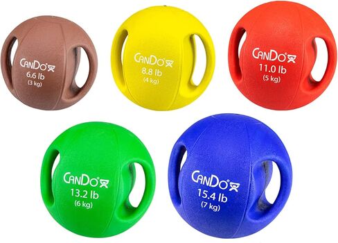 CanDo Molded Dual Handle Medicine Ball - 5 pc Set (Tan, Yellow, Red, Green, Blue) in Saudi Arabia