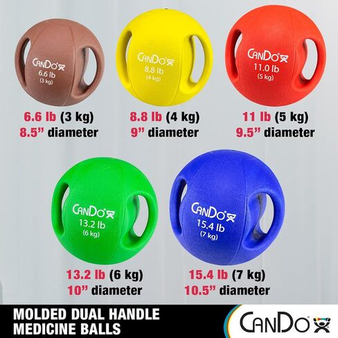 CanDo Molded Dual Handle Medicine Ball - 5 pc Set (Tan, Yellow, Red, Green, Blue) in Saudi Arabia
