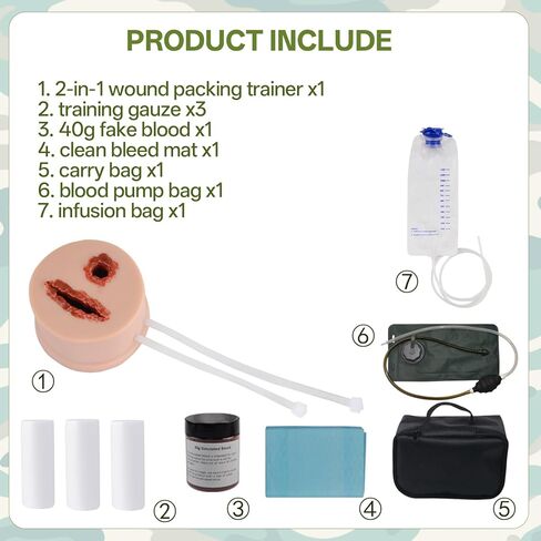 مدرب تعبئة الجروح 2 في 1 مع حقيبة ضخ، جهاز محاكاة واقعي للتحكم في النزيف من السيليكون لوقف النزيف، مدرب مهام التحكم في النزيف لـ TCCC وممارسة المسعفين in Kuwait