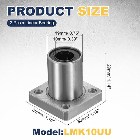 uxcell 2 Pack LMK10UU Linear Ball Bearings, 10mm Bore Square Flange Linear Ball Bearings Flange Motion Bushing with Double Side Rubber Seal ABEC3 for CNC, 3D Printer in Saudi Arabia