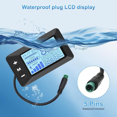 شاشة عرض LCD للدراجة الإلكترونية 24 فولت 36 فولت 48 فولت شاشة كمبيوتر للدراجة الكهربائية مع كابل واجهة مقاوم للماء 5 دبوس لتركيب المقود مادة ABS سوداء in Kuwait