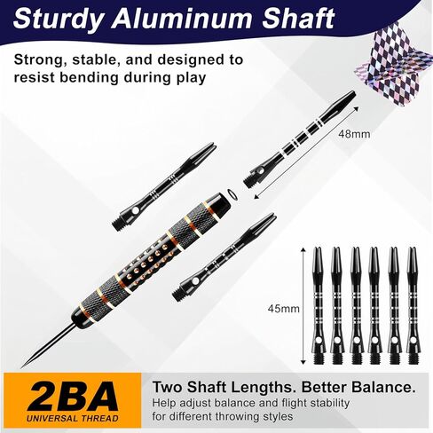 CHERAINTI Darts Metal Tip Set, 12 PCS Professional Steel Tip Darts for Dartboard with 20g 22g 24g Brass Barrels, 18 Aluminum Shafts, 36 Flights, 50 Rubber O-Rings, Sharpener Tool Kit and Gift Box in Kuwait