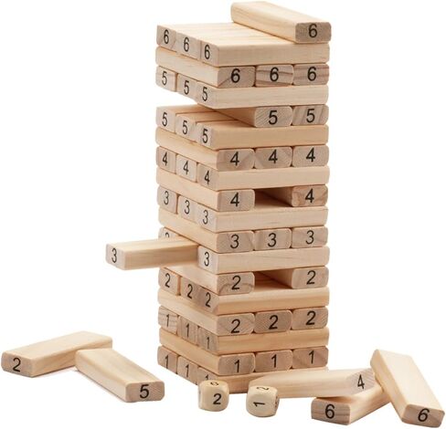 GSE Games & Sports Expert 54-Piece Multi-Color Mini Tumbling Timbers Set, Wooden Blocks Stacking Floor Game, Tower Building Blocks Balancing Game with Bag (Build to Over 1.8ft) in Kuwait