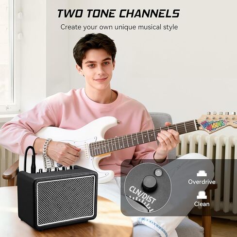 مضخم جيتار صغير 10 وات*1، مضخم جيتار كهربائي مع قناة نظيفة/محرك، يعمل 6 ساعات، مقبس سماعة رأس 3.5 مم/مقبس AUX، قابل لإعادة الشحن عبر USB-C، مضخم صوت محمول لاسلكي للتمرين الداخلي، والسفر in Kuwait