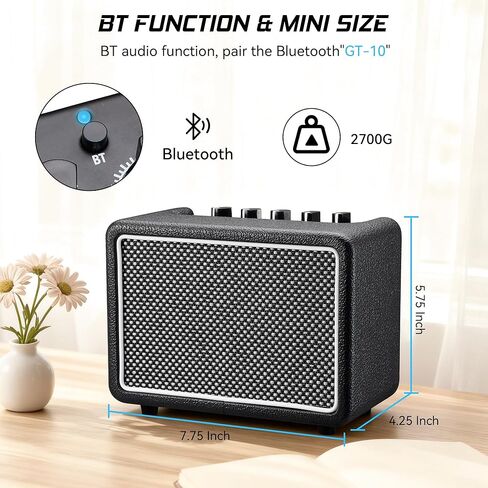 مضخم جيتار صغير 10 وات*1، مضخم جيتار كهربائي مع قناة نظيفة/محرك، يعمل 6 ساعات، مقبس سماعة رأس 3.5 مم/مقبس AUX، قابل لإعادة الشحن عبر USB-C، مضخم صوت محمول لاسلكي للتمرين الداخلي، والسفر in Kuwait