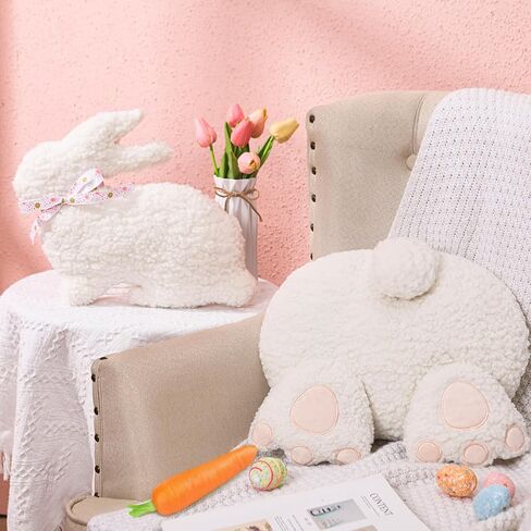 2 Pieces Easter Pillow Bunny Stuffed White Bunny Tail Shape Hugging Cuddly Huggable Rabbit Pillow Decoration for Easter Birthday Bedroom Sofa Couch Gift Supplies in Kuwait