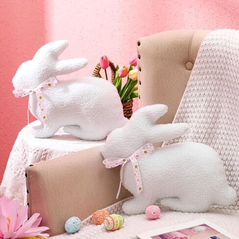 2 Pieces Easter Pillow Bunny Stuffed White Bunny Tail Shape Hugging Cuddly Huggable Rabbit Pillow Decoration for Easter Birthday Bedroom Sofa Couch Gift Supplies in Kuwait