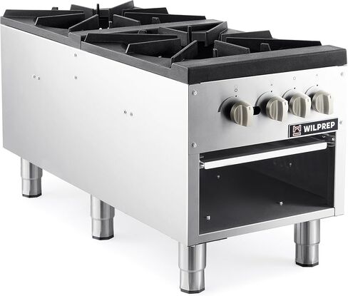 WILPREP Commercial Gas Stove, 2 Burner with Total 160000 BTU, 53" Propane Range with Natural Conversion Kit Grates, Stainless Steel for Restaurant Kitchen, silver in Kuwait