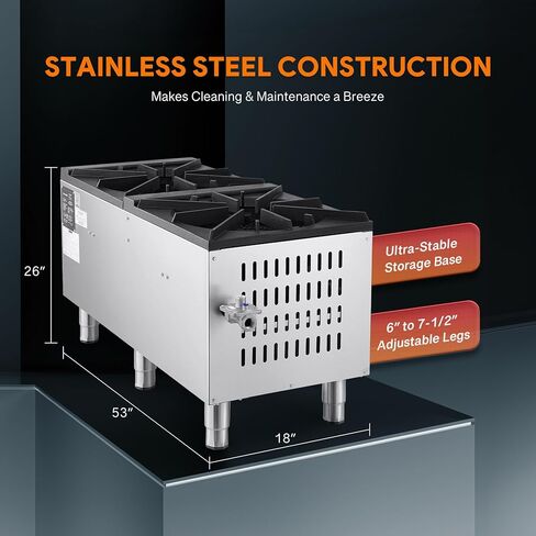 WILPREP Commercial Gas Stove, 2 Burner with Total 160000 BTU, 53" Propane Range with Natural Conversion Kit Grates, Stainless Steel for Restaurant Kitchen, silver in Kuwait