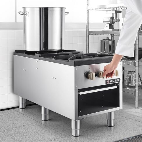 WILPREP Commercial Gas Stove, 2 Burner with Total 160000 BTU, 53" Propane Range with Natural Conversion Kit Grates, Stainless Steel for Restaurant Kitchen, silver in Kuwait