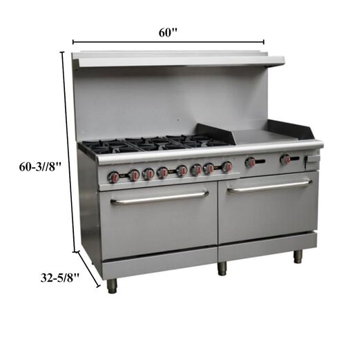 EMPURA 60" Freestanding Natural Gas Range | Cooking Stove with Dual Standard Oven and (6) Cast-Iron Open Burners for Cafeteria Restaurant | 280,000 BTU | 60"W x 32-5/8"D x 60-3/8"H, Stainless Steel in Kuwait