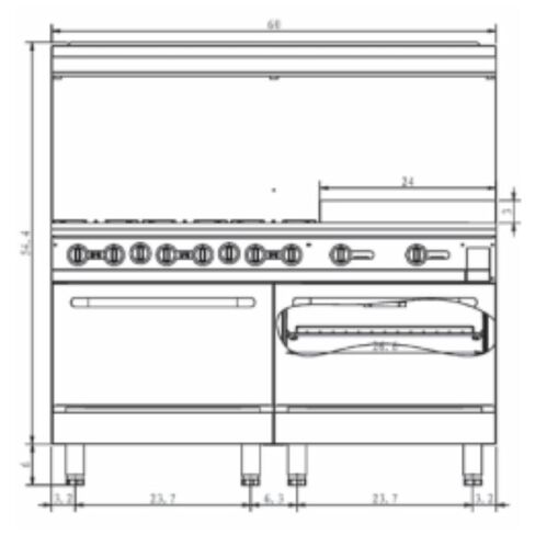 EMPURA 60" Freestanding Natural Gas Range | Cooking Stove with Dual Standard Oven and (6) Cast-Iron Open Burners for Cafeteria Restaurant | 280,000 BTU | 60"W x 32-5/8"D x 60-3/8"H, Stainless Steel in Kuwait