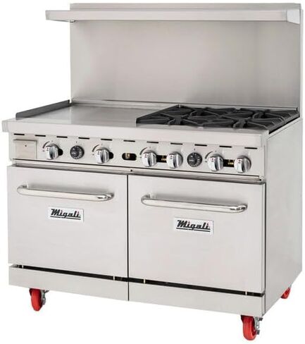 Migali C-RO4-24GL-NG 48" Natural Gas 4 Burner Range with 2 Ovens with 24" Griddle - 196,000 BTU in Saudi Arabia
