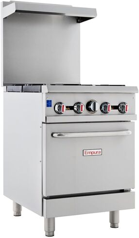 EMPURA 24" Freestanding Natural Gas Range | Cooking Stove with Single Standard Oven and (4) Cast-Iron Open Burners for Kitchen Restuarant | 151,000 BTU | 24"W x 60-3/8"H x 32-5/8"D, Stainless Steel in Kuwait