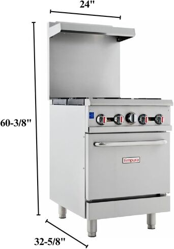 EMPURA 24" Freestanding Natural Gas Range | Cooking Stove with Single Standard Oven and (4) Cast-Iron Open Burners for Kitchen Restuarant | 151,000 BTU | 24"W x 60-3/8"H x 32-5/8"D, Stainless Steel in Kuwait
