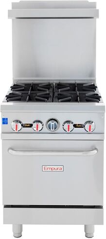 EMPURA 24" Freestanding Natural Gas Range | Cooking Stove with Single Standard Oven and (4) Cast-Iron Open Burners for Kitchen Restuarant | 151,000 BTU | 24"W x 60-3/8"H x 32-5/8"D, Stainless Steel in Kuwait