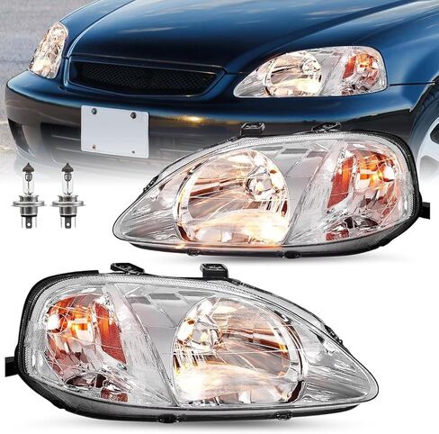JSBOYAT OE Style Headlight Assembly Pair for 1999 2000 Honda Civic [Halogen Type] Headlamp Replacement (Driver and Passenger Side) in Kuwait