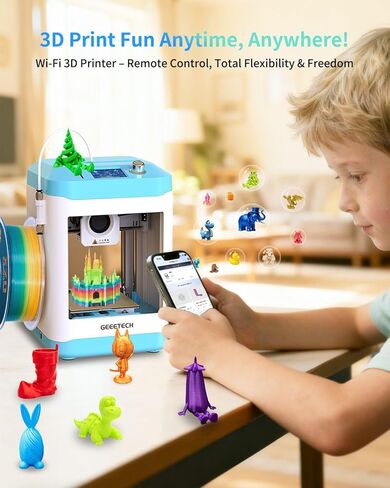 طابعة ثلاثية الأبعاد صغيرة مجمعة بالكامل للأطفال والمبتدئين مزودة بتقنية WiFi - مجموعة بداية كاملة مع طابعة ثلاثية الأبعاد للتسوية التلقائية، لفة واحدة من الفتيل، وبطاقة SD، عالية السرعة، مفتوحة المصدر بالكامل، للمنزل والمدرسة in Kuwait