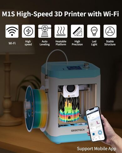 طابعة ثلاثية الأبعاد صغيرة مجمعة بالكامل للأطفال والمبتدئين مزودة بتقنية WiFi - مجموعة بداية كاملة مع طابعة ثلاثية الأبعاد للتسوية التلقائية، لفة واحدة من الفتيل، وبطاقة SD، عالية السرعة، مفتوحة المصدر بالكامل، للمنزل والمدرسة in Kuwait