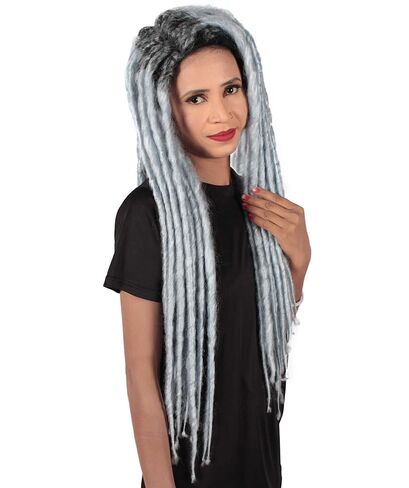 HPO Adult Women's Long Auburn Brown Color Dreadlock Wig with Dark Roots, Best for Halloween, Flame-retardant Synthetic Fiber in Kuwait