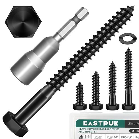 60Pcs 3/8" Hex Head Lag Screws, 304 Stainless Steel Wood Screws with Washers Kit with Socket, Black Oxided 3/8 Lag Bolts for Outdoor Woodworking in Kuwait