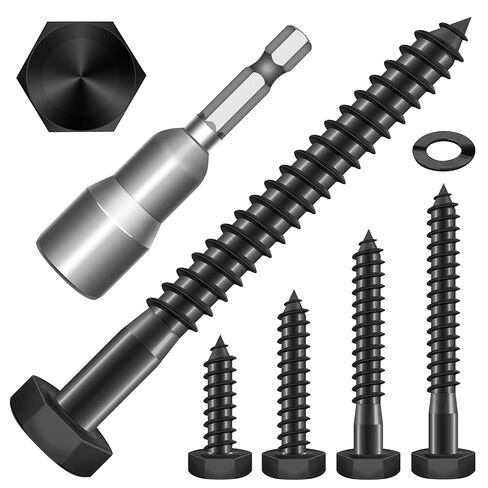 60Pcs 3/8" Hex Head Lag Screws, 304 Stainless Steel Wood Screws with Washers Kit with Socket, Black Oxided 3/8 Lag Bolts for Outdoor Woodworking in Saudi Arabia