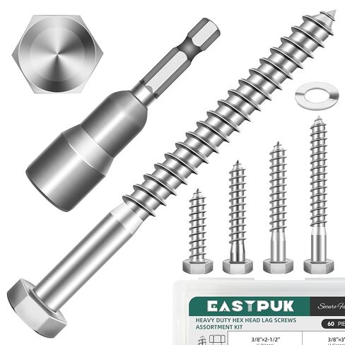 60Pcs 3/8" Hex Head Lag Screws, 304 Stainless Steel Wood Screws with Washers Kit with Socket, Black Oxided 3/8 Lag Bolts for Outdoor Woodworking in Saudi Arabia