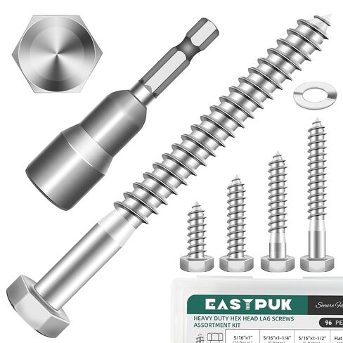 60Pcs 3/8" Hex Head Lag Screws, 304 Stainless Steel Wood Screws with Washers Kit with Socket, Black Oxided 3/8 Lag Bolts for Outdoor Woodworking in Saudi Arabia