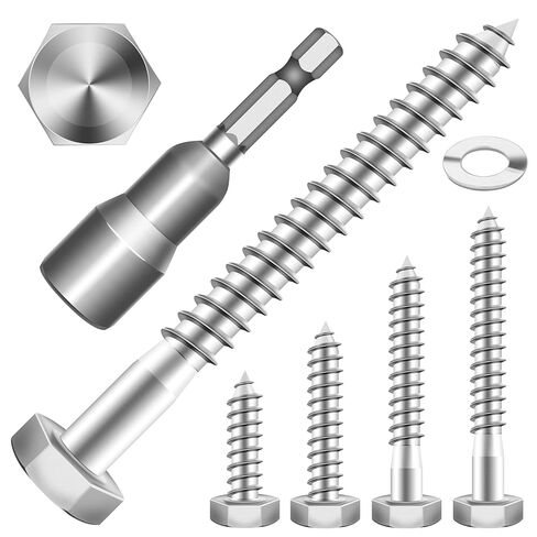 60Pcs 3/8" Hex Head Lag Screws, 304 Stainless Steel Wood Screws with Washers Kit with Socket, Black Oxided 3/8 Lag Bolts for Outdoor Woodworking in Saudi Arabia