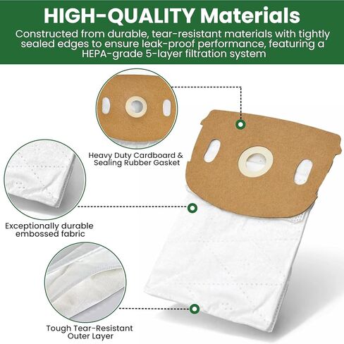 10 عبوات من أكياس المكنسة الكهربائية AH14010 لهوفر التجارية HVRPWR 40 فولت مكنسة كهربائية عمودية لاسلكية CH90600V، CH91600V | أكياس فلتر وسائط HEPA بسعة 5.5 لتر مع ترشيح من 5 طبقات وتصميم مانع للتسرب in Kuwait