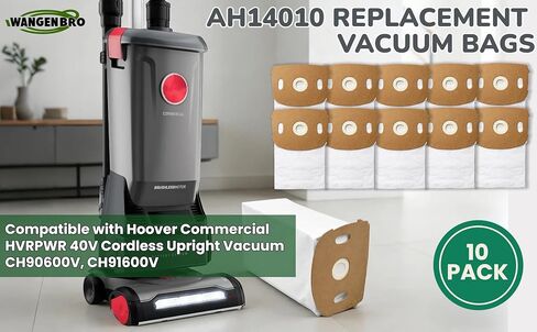 10 عبوات من أكياس المكنسة الكهربائية AH14010 لهوفر التجارية HVRPWR 40 فولت مكنسة كهربائية عمودية لاسلكية CH90600V، CH91600V | أكياس فلتر وسائط HEPA بسعة 5.5 لتر مع ترشيح من 5 طبقات وتصميم مانع للتسرب in Kuwait