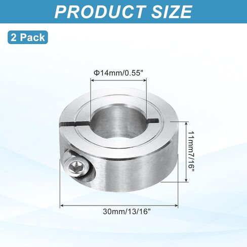MECCANIXITY 2Pcs Shaft Collar 14mm Bore Single Split 304 Stainless Steel Clamping Shaft Collars for Industrial Automation Conveyor Belt Systems in Kuwait