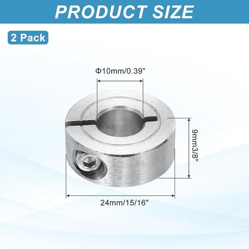 MECCANIXITY 2Pcs Shaft Collar 10mm Bore Single Split 304 Stainless Steel Clamping Shaft Collars for Industrial Automation Conveyor Belt Systems in Kuwait