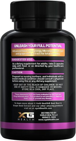 مستخلص جذر البنجر الصحي X + مستخلص بذور العنب - دعم أكسيد النيتريك للطاقة والقدرة على التحمل - 95% بوليفينول - غير معدل وراثيًا، نباتي - 180 كبسولة - للرجال والنساء - صنع في الولايات المتحدة الأمريكية in Kuwait