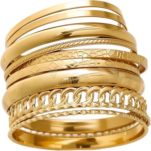 ìf Me Gold Bangle Bangle for Women ، مجموعة أساور هندية قابلة للتكديس ، مجموعة مجوهرات مكتنزة مملوءة بذهبية 14K. in Kuwait