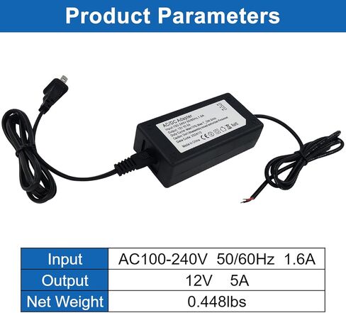 AC/DC Power Adapter AC100-240V Output DC 12V 5A for 12V Linear Actuator and Motor in Kuwait