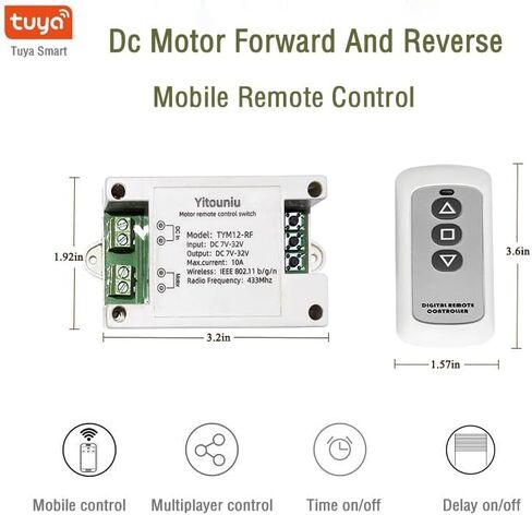 Tuya Smart WiFi/Bluetooth DC Motor Controller 10A 7-32V Reversible Switch with Timer, Voice Control for Electric Actuators, Smart Home (Alexa Compatible) in Saudi Arabia