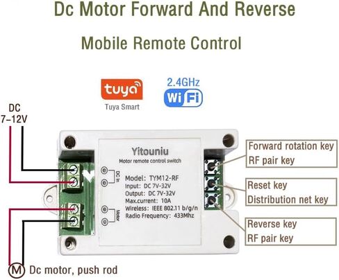 Tuya Smart WiFi/Bluetooth DC Motor Controller 10A 7-32V Reversible Switch with Timer, Voice Control for Electric Actuators, Smart Home (Alexa Compatible) in Saudi Arabia