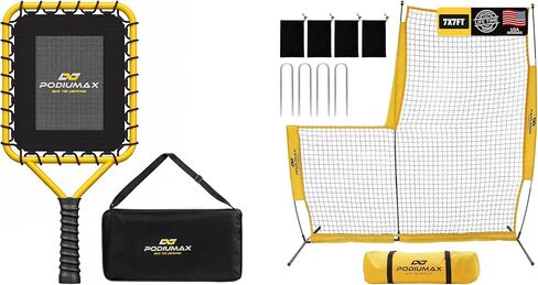 PodiuMax Baseball Racket for Fly Balls, 19 oz Balanced Fungo Racket, with Ergonomic Non-Slip Grip & Baseball Softball Pitching Screen, 7x7FT Pitcher Protection Net with Upgrade Frame in Kuwait