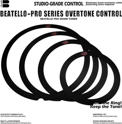 4 Pcs Drum Dampening Rings Kit - Professional Sound Optimization & Overtone Control - Thickened Bass Enhancement Rings (10", 12", 14", 16") for Snare and Tom Drums, Black in Kuwait