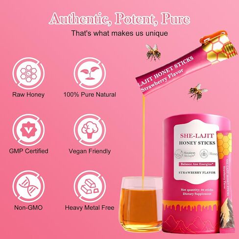 Shilajit Honey Sticks for Women, Strawberry Shilajit Honeysticks with Shatavari & Saffron, 75%+ Fulvic Acid & 85+ Trace Minerals for hormonal Balance & Energy Boost, Easy Single | 30 Sticks in Saudi Arabia
