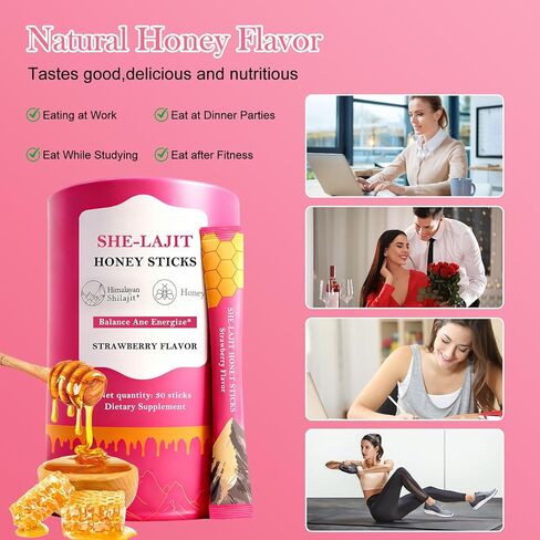 Shilajit Honey Sticks for Women, Strawberry Shilajit Honeysticks with Shatavari & Saffron, 75%+ Fulvic Acid & 85+ Trace Minerals for hormonal Balance & Energy Boost, Easy Single | 30 Sticks in Saudi Arabia