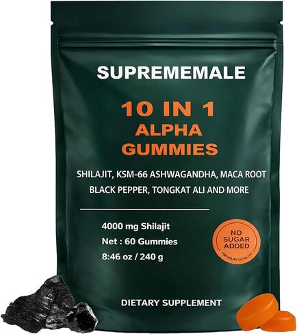 SupremeMale 10 في 1 علكات ألفا، علكات ألفا شيلاجيت للرجال، تدعم الطاقة اليومية، 60 قطعة (قطعة واحدة) in Kuwait