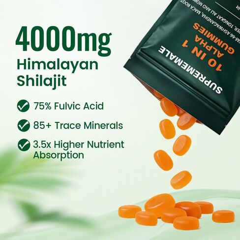 SupremeMale 10 في 1 علكات ألفا، علكات ألفا شيلاجيت للرجال، تدعم الطاقة اليومية، 60 قطعة (قطعة واحدة) in Kuwait