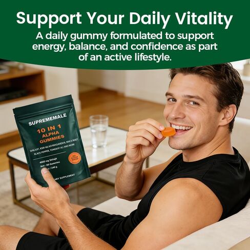 SupremeMale 10 in 1 Alpha Gummies, Alpha Shilajit Gummies for Men, Supports Daily Energy, 60 Count(1 PC) in Saudi Arabia