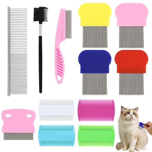 مشط القمل، 12 قطعة من أمشاط القشرة، أمشاط شعر ذات أسنان ناعمة مزدوجة الجوانب مع أسنان معدنية، أمشاط قملة من الفولاذ المقاوم للصدأ وأمشاط الصئبان، مشط إزالة التشابك للكلاب والقطط والحيوانات الأليفة الصغيرة والمتوسطة والكبيرة in Kuwait