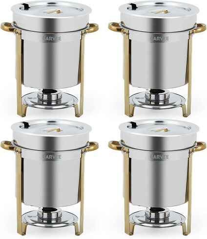 GarveeHome 7QT Round Soup Chafer Sets of 2, Commercial Soup Warmer with Pot, Notched Lids & Fuel Holders, Stainless Steel Food Warmer for Buffets Parties Wedding Banquets Catering, Gold in Kuwait