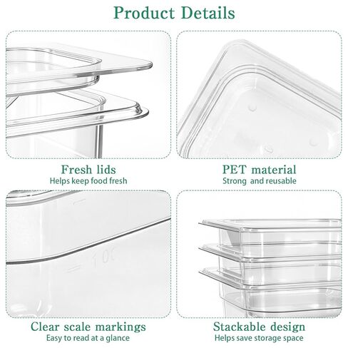 16 Pcs 1/6 Size 4''Deep PET Food Pans Clear Commercial Hotel Containers with Lids Food Storage Pans for Salad Bar, Buffet, Catering, Restaurant, Home, Kitchen in Saudi Arabia